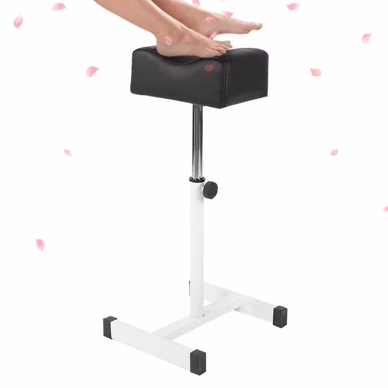 Poggiapiedi regolabile in altezza - Poggiapiedi per pedicure - Supporto ergonomico per le gambe - Cuscinetto in ecopelle - Gambe in metallo robuste - Utilizzabile in modo flessibile - Poggiapiedi per pedicure