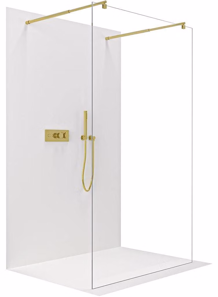 CERANO - Box doccia Walk-in Onyx Duo L/P - 8 mm - montante arrotondato - dorato, vetro trasparente - 50x200 cm