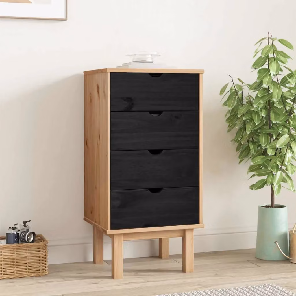Cassettiera OTTA Nero in Legno Massello di Pino CFW5504137 L/P/H: 45 x 39 x 90 cm – 2