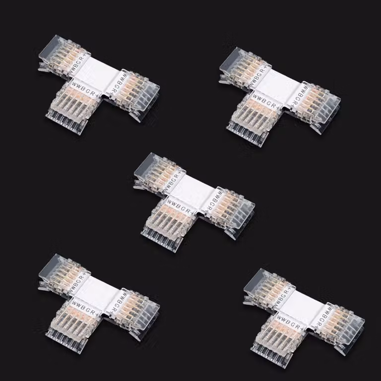 Connettore a T a 6 pin da 12 mm per strisce LED SMD 5050, confezione da 5 pezzi