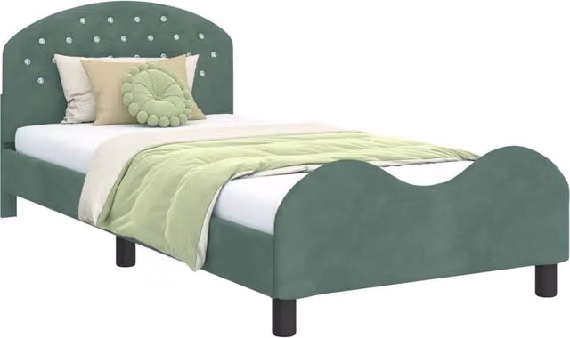 Letto per bambini moderno in velluto verde con struttura in legno e doghe fisse L/P/H: 208 x 80 x 140 cm – 1