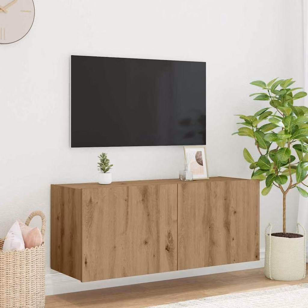Mobile TV da parete vidaXL in legno ingegnerizzato marrone con illuminazione integrata, L: 100 cm, P: 35 cm, H: 41 cm