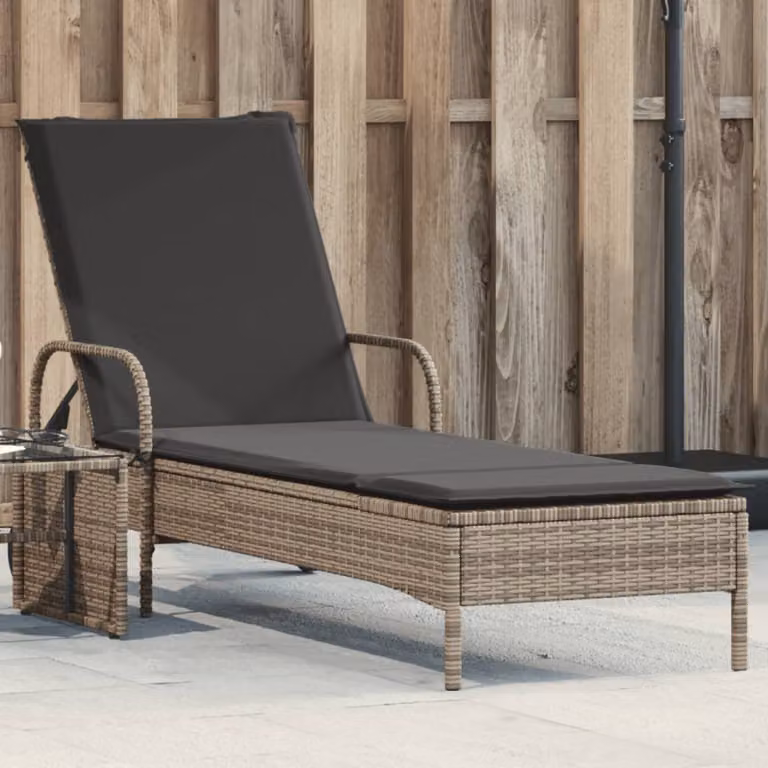 vidaXL Lettino Prendisole in Polyrattan Grigio con Ruote e Cuscino Impermeabile