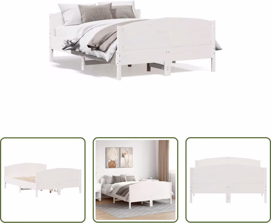 The Living Store Letto in legno massiccio con testiera bianca 120x200 cm in pino