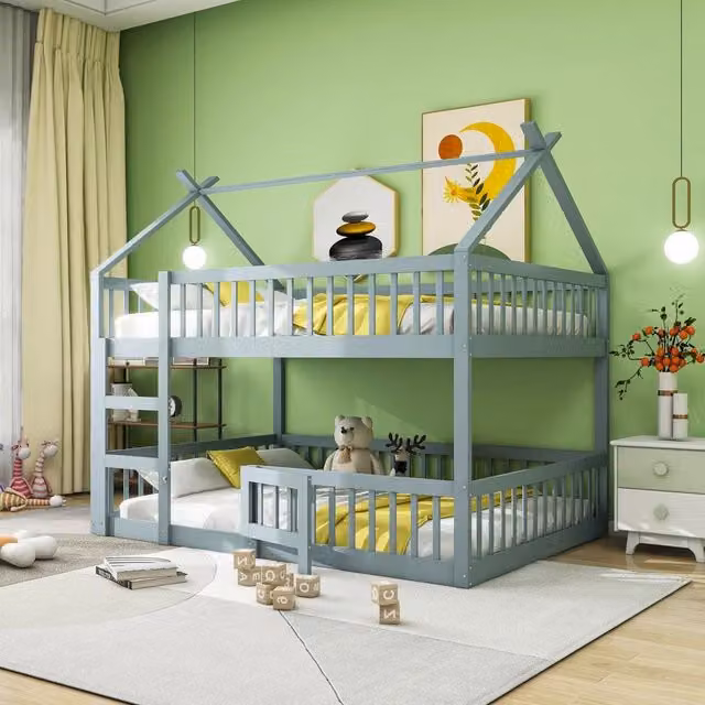 Letto a soppalco per bambini ¨C Minimal ¨C grigio 140x200 in pino massello con scala