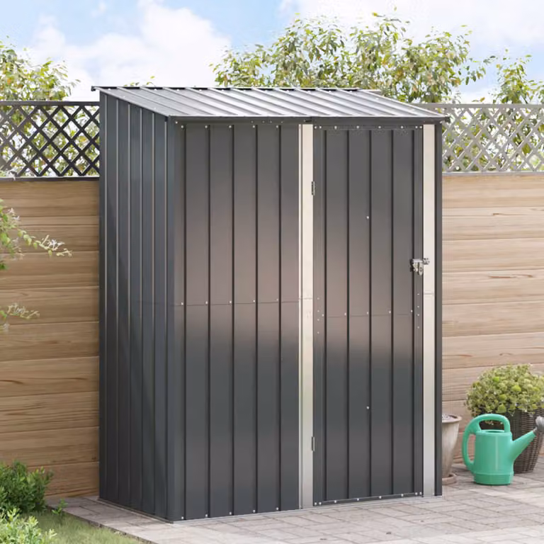 Casetta da giardino moderna vidaXL in metallo colore antracite L 153,5 cm x P 86 cm x H 200 cm