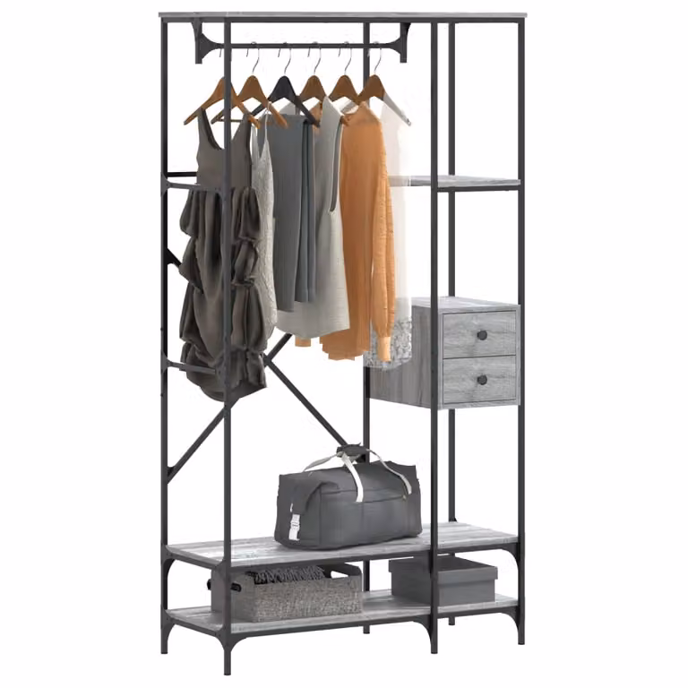 vidaXL Appendiabiti con Scaffali Grigio Sonoma in Legno Multistrato e Metallo
