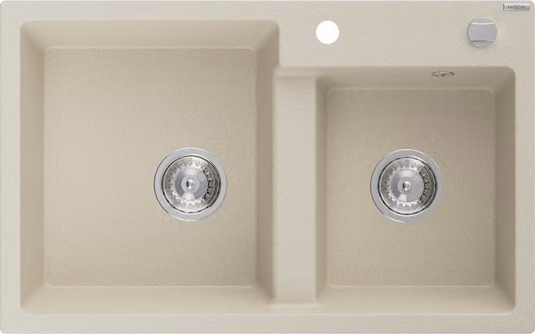 Mexen Tomas lavello in granito a 2 vasche 800 x 500 mm, beige, sifone cromato - 6516802000-69