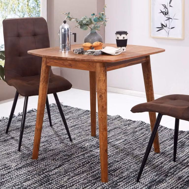 FineBuy Tavolo da pranzo 80 cm in legno massello di sheesham Tavolo di design Tavolo da cucina in legno Tavolo in legno massello rustico Tavolo da pranzo in vero legno massello moderno