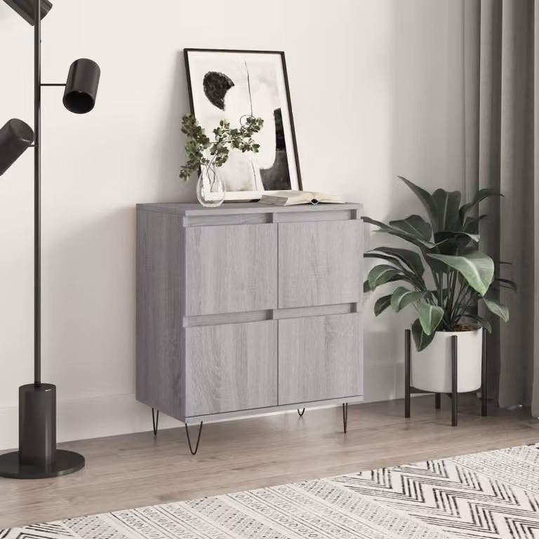 Credenza moderna vidaXL in legno multistrato e metallo, colore Grigio Sonoma, L 60 cm x P 35 cm x H 70 cm