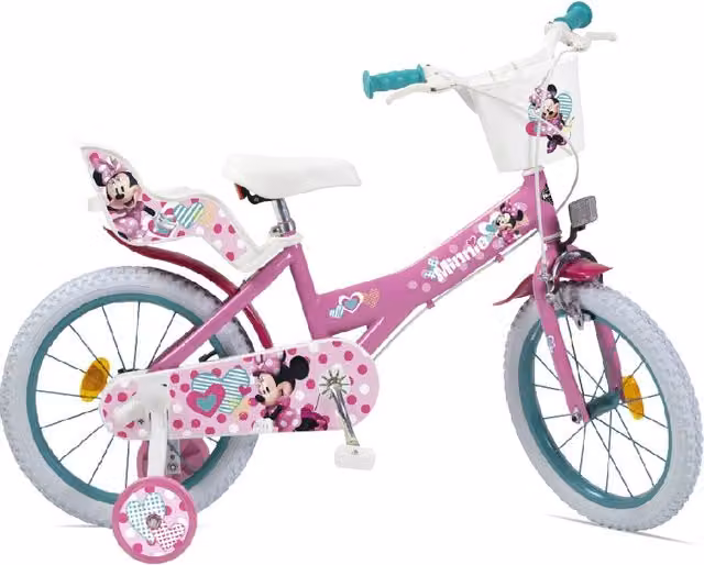 Bicicletta per bambina Disney Minnie rosa con freni caliper in metallo 14 pollici
