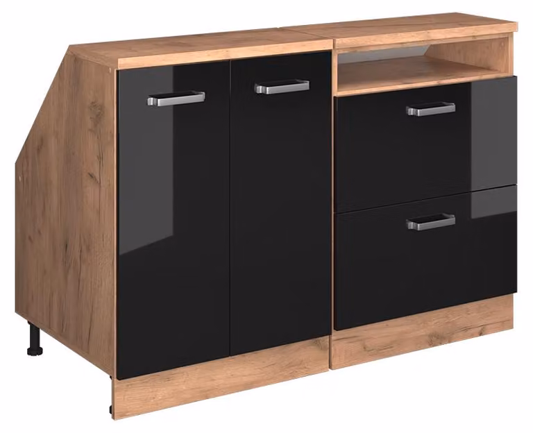 Mobile cucina sottotetto Vicco R-Line Nero lucido 120 cm Set di 2 carcasse armadio profondità 60 cm, Model 60173