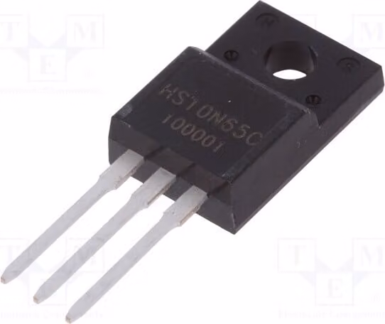 1 x Transistor: MOSFET N-channel, 650V, 10A, unipolare, tipo F, 10N65, per montaggio su circuito stampato, dissipazione 27,5W