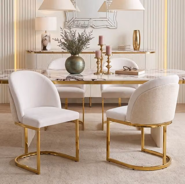 Set 2 sedie da pranzo in ciniglia beige e oro