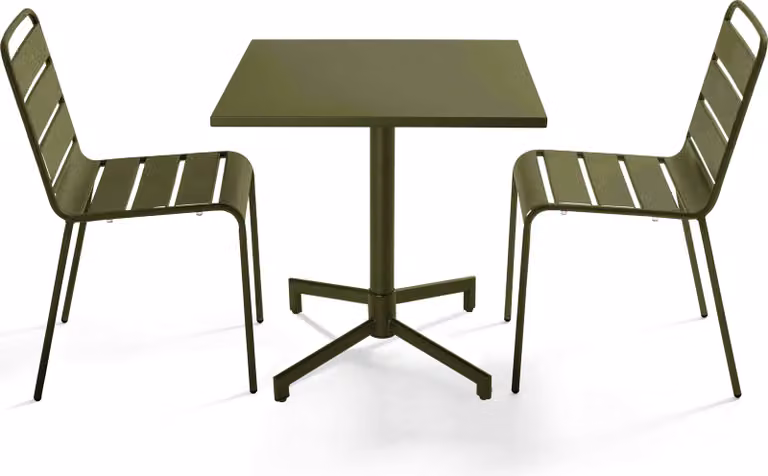 Set tavolo e 2 sedie da giardino in metallo da 70 cm verde kaki - Oviala Palavas