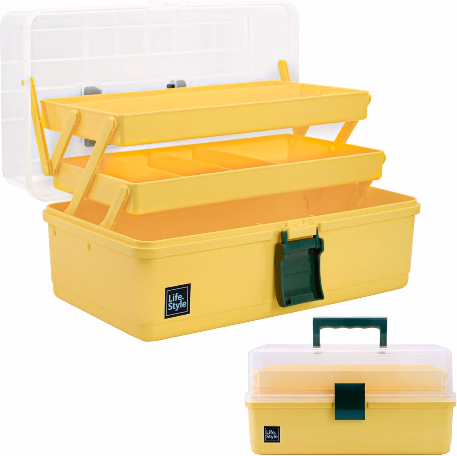 Contenitore di stoccaggio da 33 cm, con 3 ripiani, 2 divisori, in plastica, colore giallo, per uso domestico