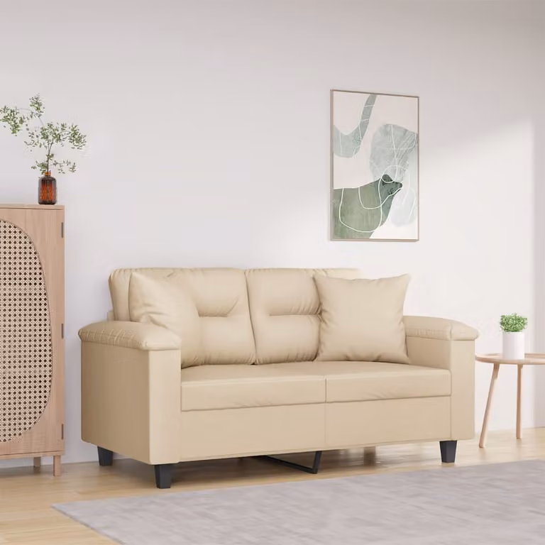 Divano a 2 posti vidaXL in microfibra beige con cuscini e struttura in metallo per soggiorno