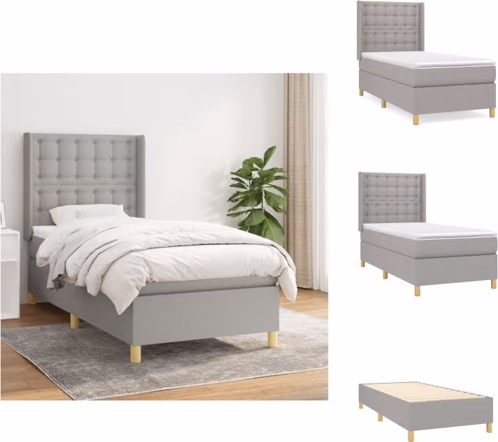 vidaXL Letto a molle con materasso grigio chiaro 90x200 cm in tessuto - Letti & strutture letto
