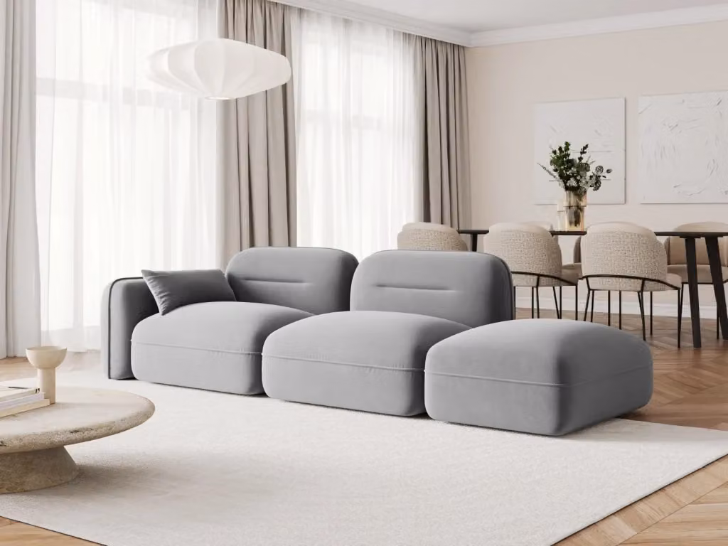 Divano modulare destro Sydney a 3 posti in velluto grigio chiaro Cosmopolitan Design L: 295 cm, P: 174 cm, H: 90 cm – 2