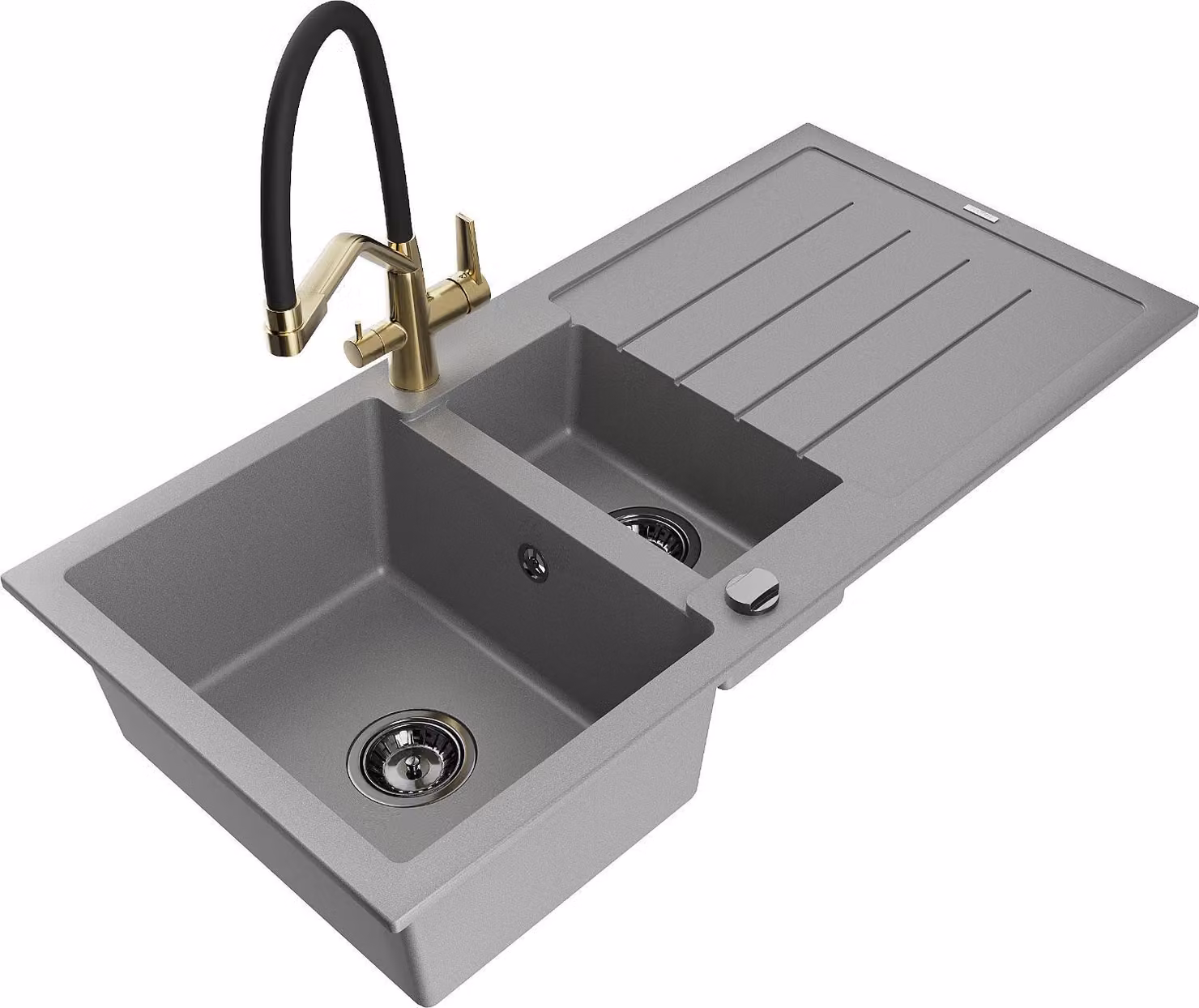 Mexen Andres lavello in granito a 1,5 vasche con scolapiatti e miscelatore da cucina Duo, grigio - 6515-71-671701-57-B