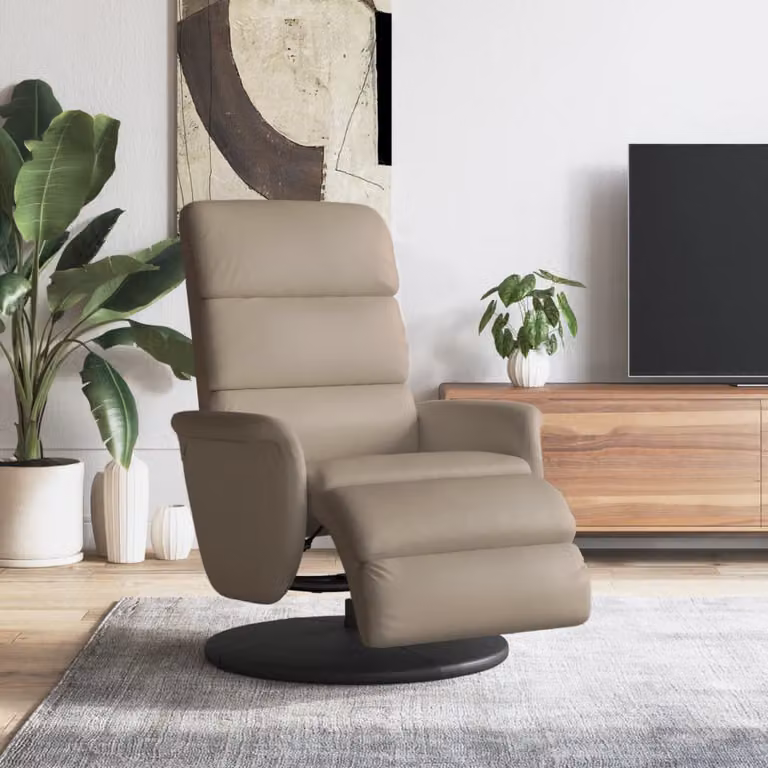 Poltrona Reclinabile con Poggiapiedi vidaXL in Similpelle Marrone e Beige con Sedia Girevole 360 Gradi per Soggiorno