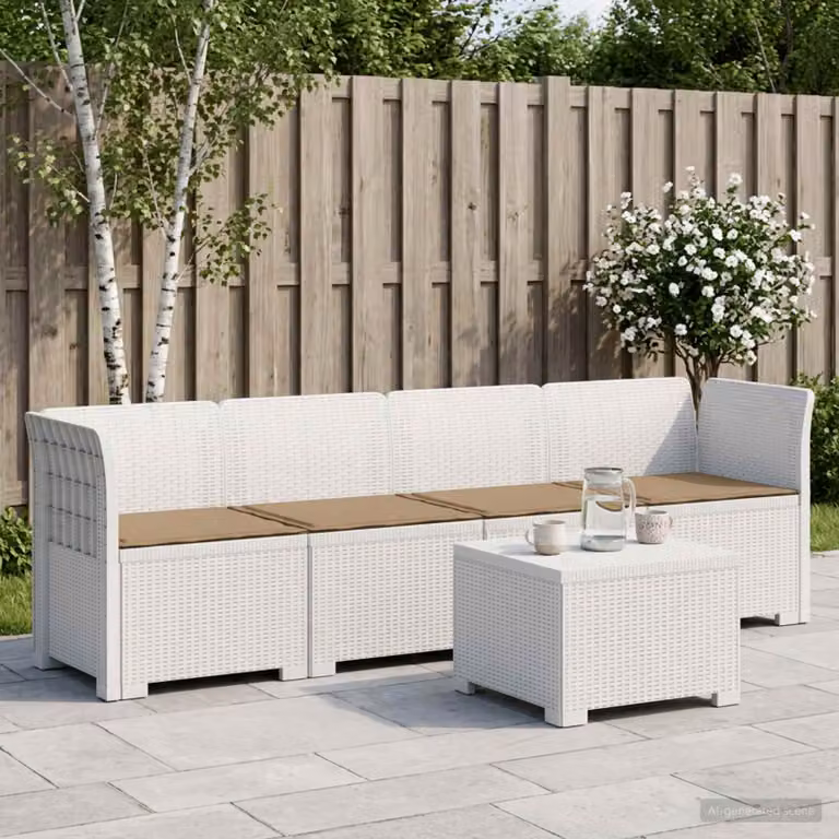 Set da giardino vidaXL a forma di L con divano da esterno, angolo con cuscini e tavolino, colore beige o bianco