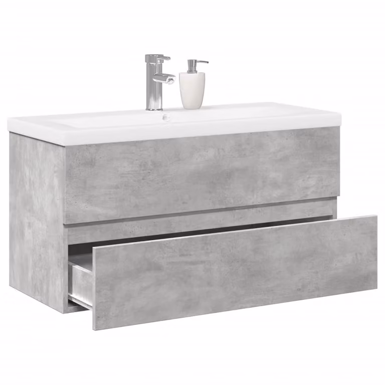Set di mobili da bagno vidaXL composto da 2 pezzi in legno multistrato, colore grigio e bianco, con mobileto sospeso e base lavabo moderno