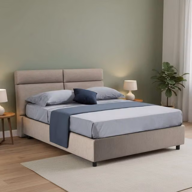 Letto Matrimoniale Asica DMORA con Materasso Incluso, Grigio e Nero, L/P/H: 180 x 216 x 114 cm