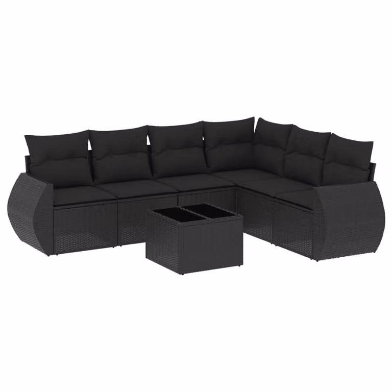 Set Divani da Giardino con Cuscini 7pz Nero Polyrattan