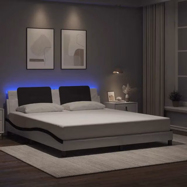 Giroletto con LED senza Materasso-Struttura Letto Zadar Bianco e Nero 180x200 cm