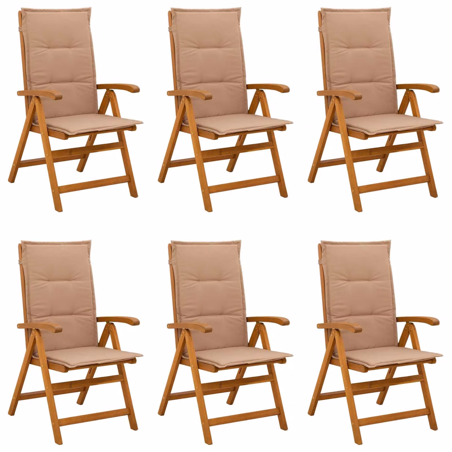 Set di 6 sedie da giardino reclinabili vidaXL in legno di acacia naturale con cuscini beige