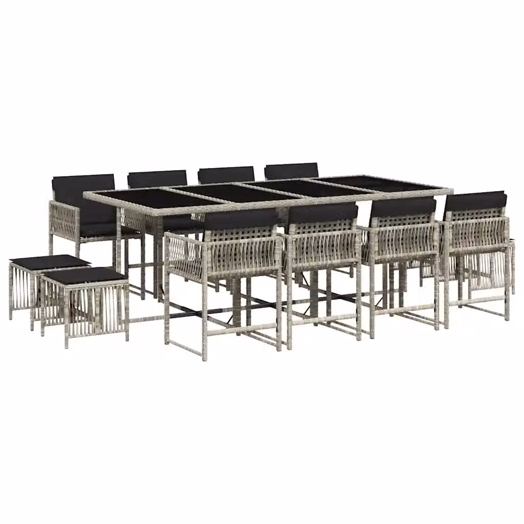 Set da pranzo da giardino vidaXL in polyrattan con cuscini e tavolo in vetro, 13 pezzi, grigio antracite – 2