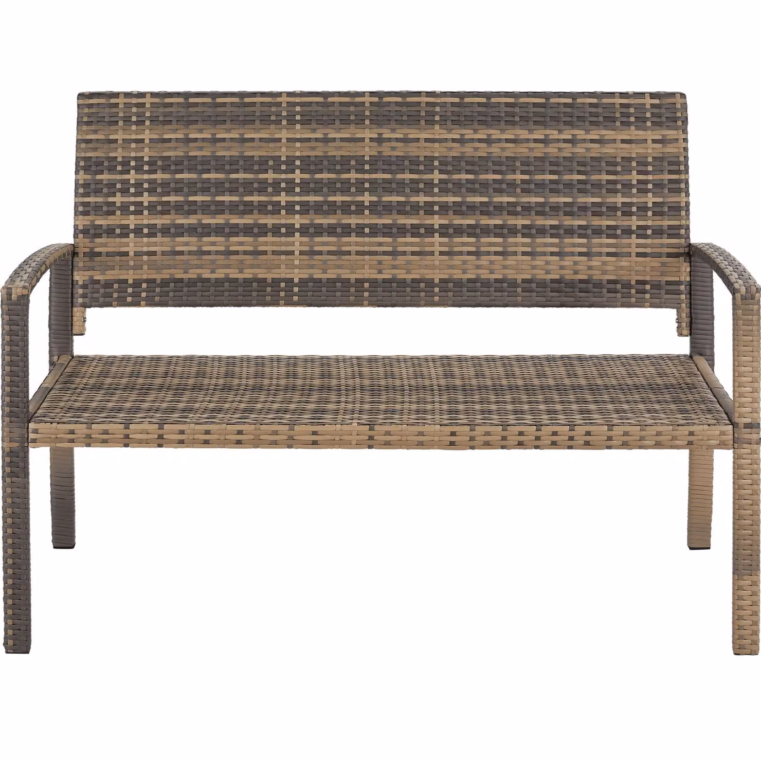 Panchina da giardino a 2 posti Murat di tectake in rattan color sabbia con cuscini e braccioli, resistente alle intemperie, L: 125 cm, P: 62,5 cm, H: 90 cm – 3
