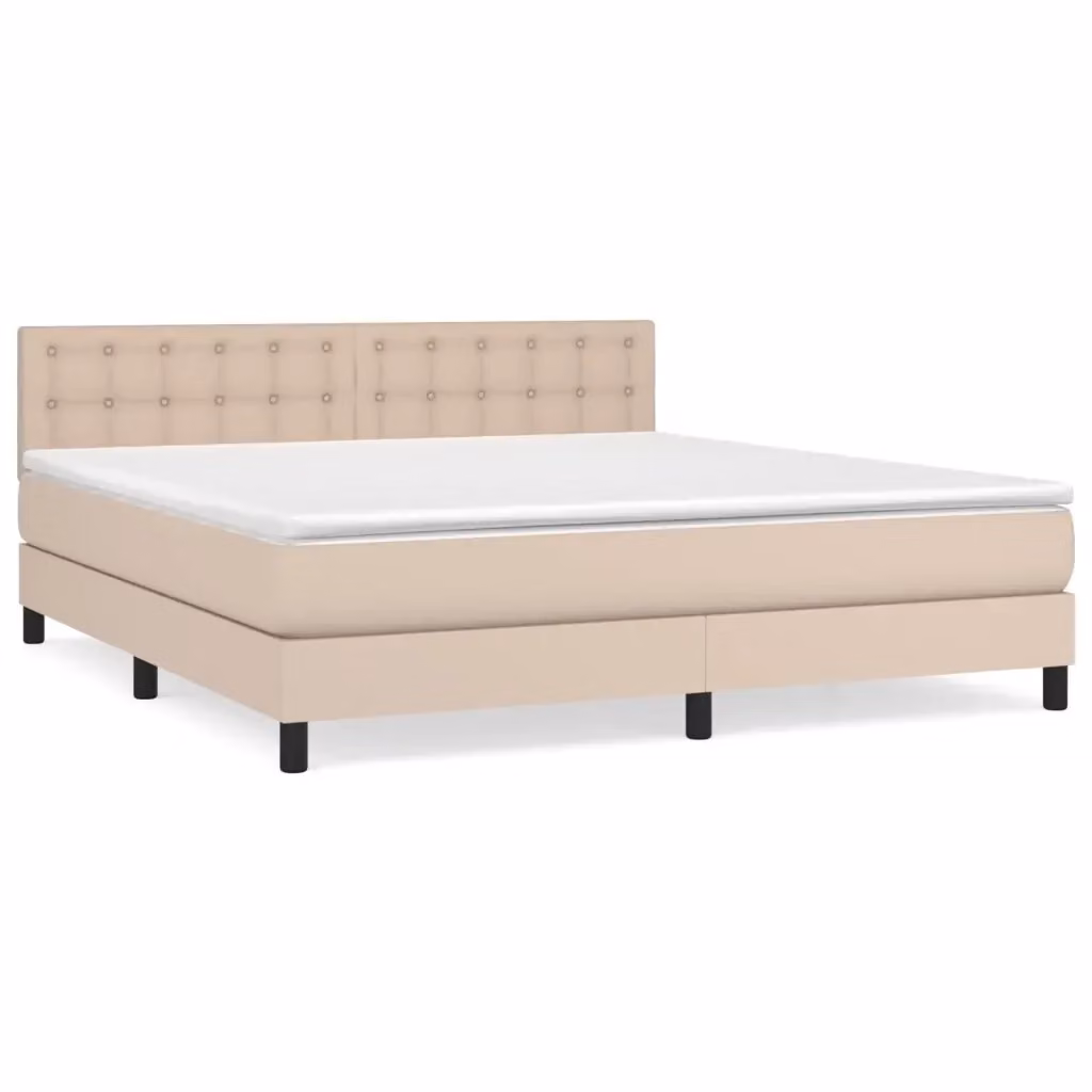 Letto Ibrido con Giroletto a Molle e Materasso vidaXL in Similpelle Beige, L/P: 160 x 200 cm – 2