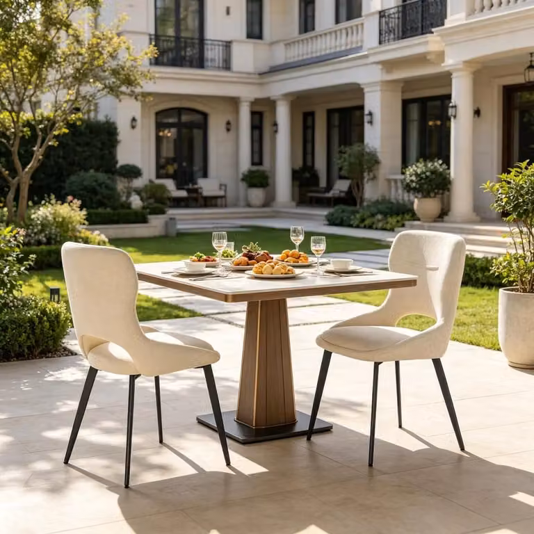 Set di 2 sedie da pranzo MIVRAY in cheniglia beige con schienale traforato e struttura in metallo con piedini regolabili