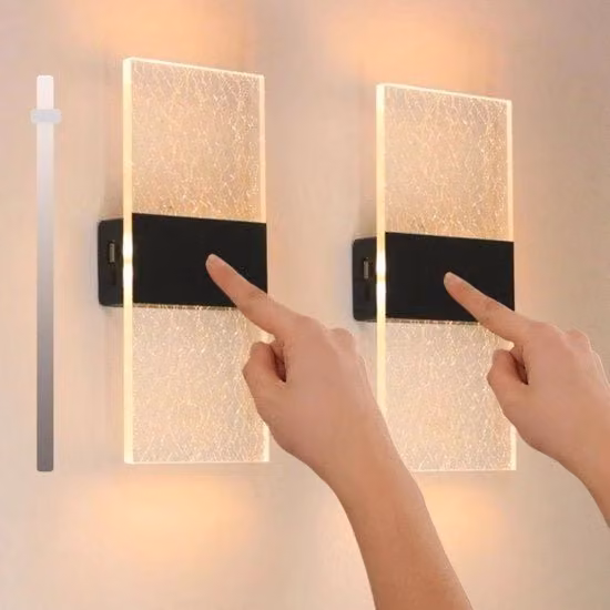Set da 2 Lampade da Parete LED Moderne con Touch Control e Ricarica USB, Luce Bianca Calda, Colore Nero