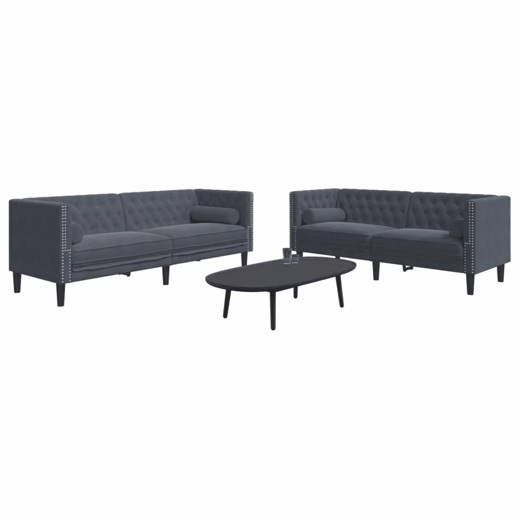 Set di 2 Divani Chesterfield vidaXL in Velluto Grigio con Cuscini – 1