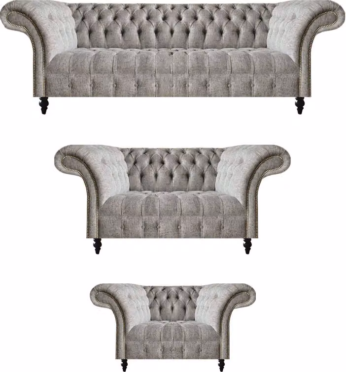 Komplett Sofa Set 3tlg Chesterfield Sitzmöbel Textil Stoff Sessel Wohnzimmer