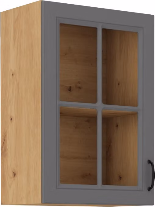 Armadietto superiore vetrato SOPHIA - larghezza 40 cm, grigio / rovere artisan