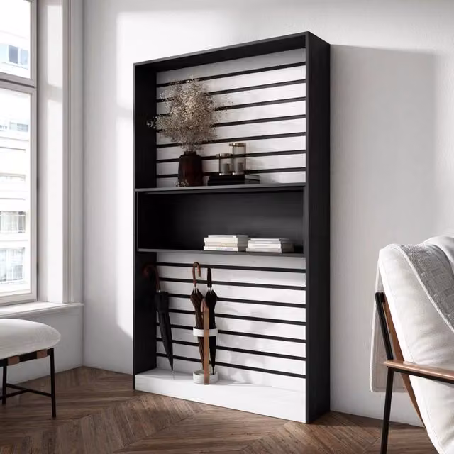 Libreria scaffale, 110x25x186cm, Soggiorno, Ufficio, Per libri, Bianco e nero RF2327