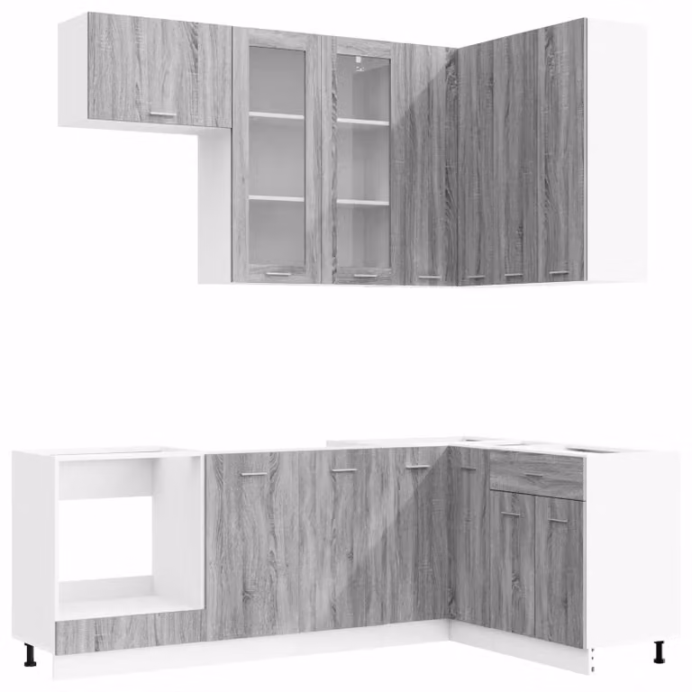 Set da cucina LYON, 8 pezzi, grigio Sonoma, materiale simile al legno