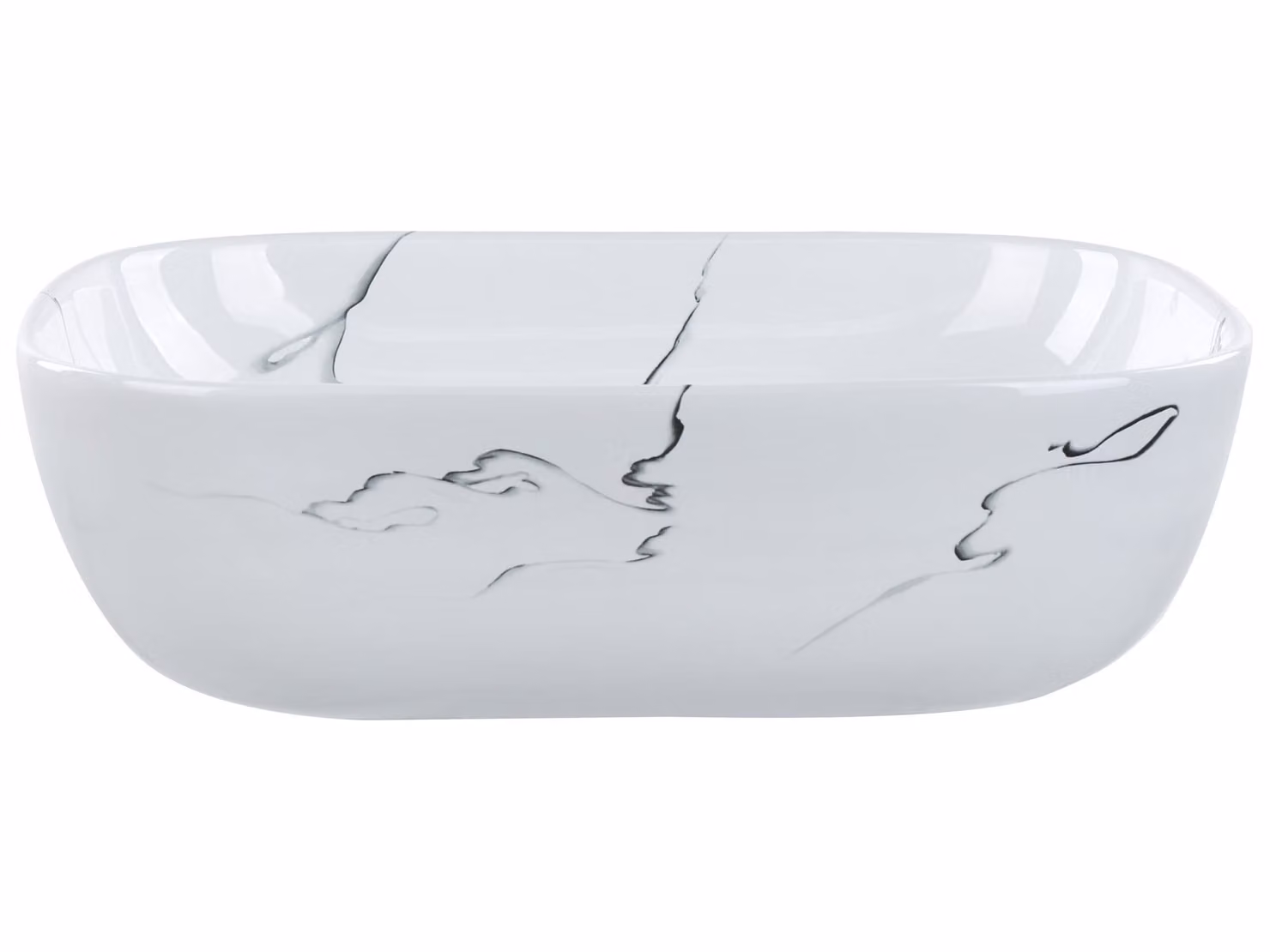 BELIANI Lavandino da bagno in Vetroceramica bianca effetto marmo rettangolare 47 x 34 cm stile glam