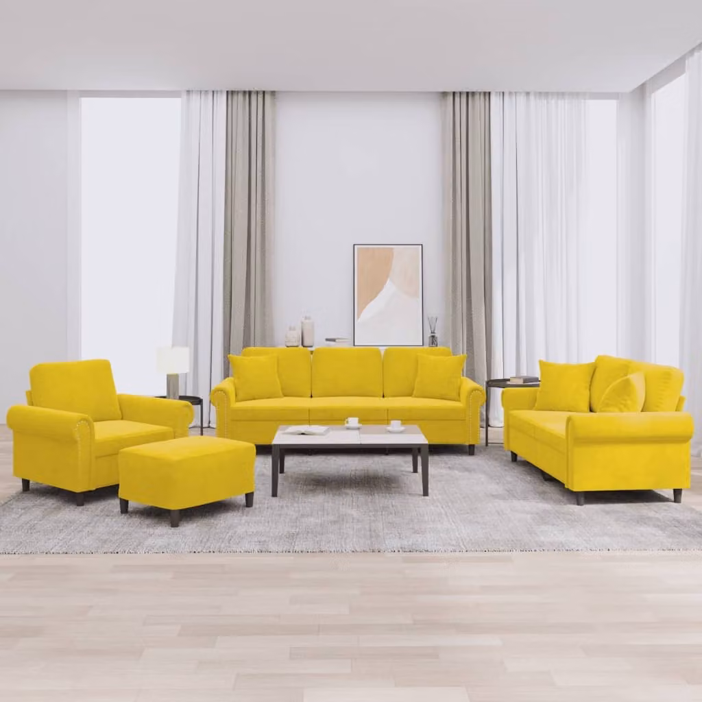 Maison Exclusive - Set divano 4 pezzi con cuscini in velluto giallo