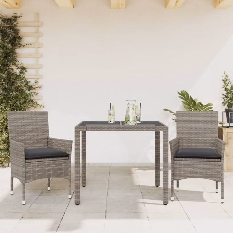 Maison Exclusive - Set da Pranzo da Giardino 3pz con Cuscini in Polyrattan e Vetro