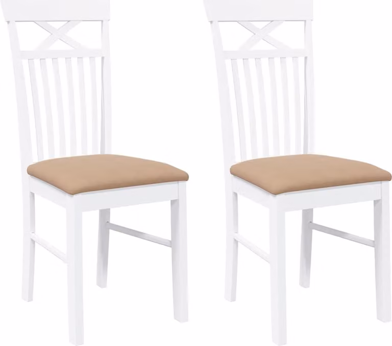 Sedie da Pranzo con Cuscini 2 pz Bianco Legno Massello di Hevea