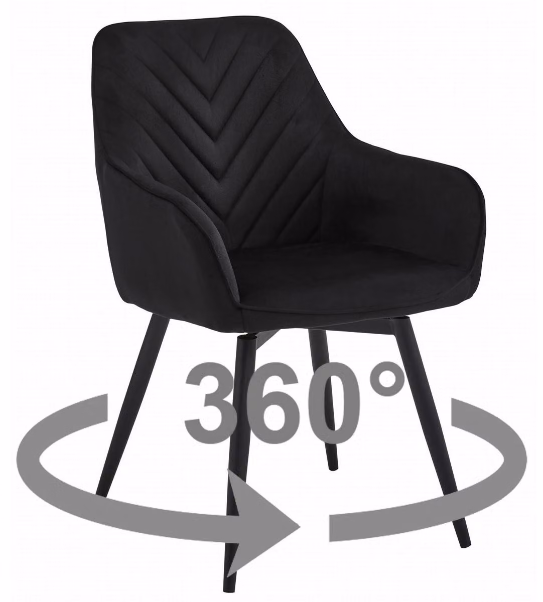 Sedia girevole Nana360 in velluto nero con gambe in metallo