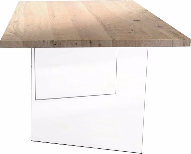 Milani Home - tavolo da pranzo fisso 180 x 90 cm, rovere naturale, piano impiallacciato e base in vetro