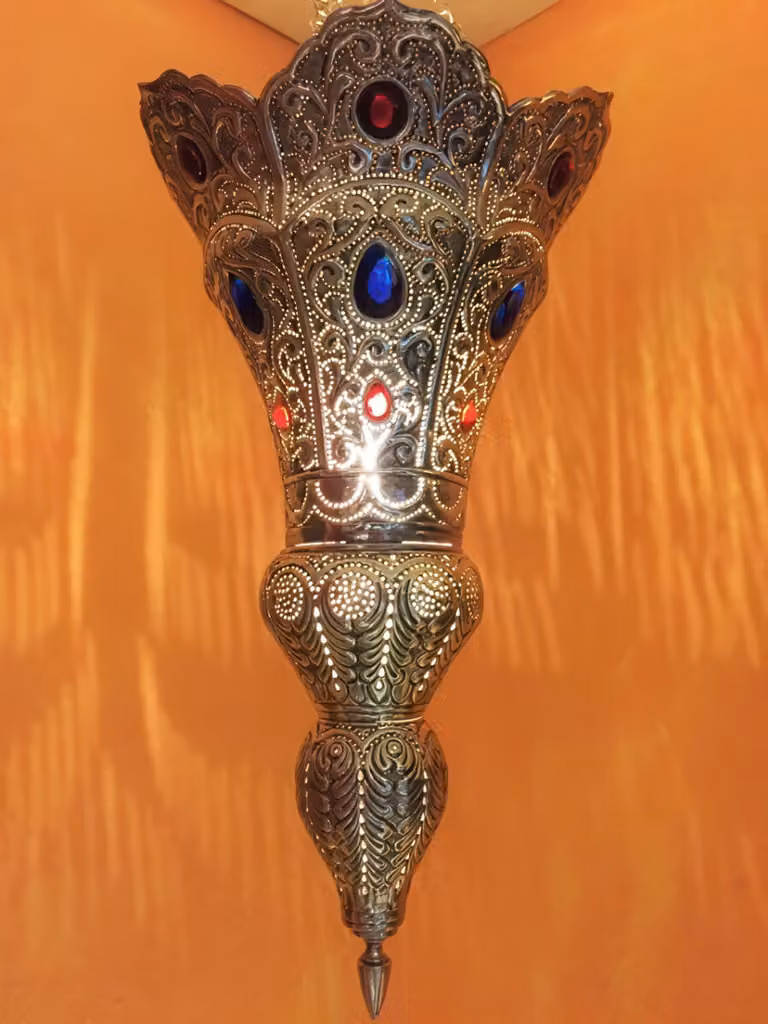 Lampada a sospensione Baysan in argento 45cm | Lampada orientale in ottone