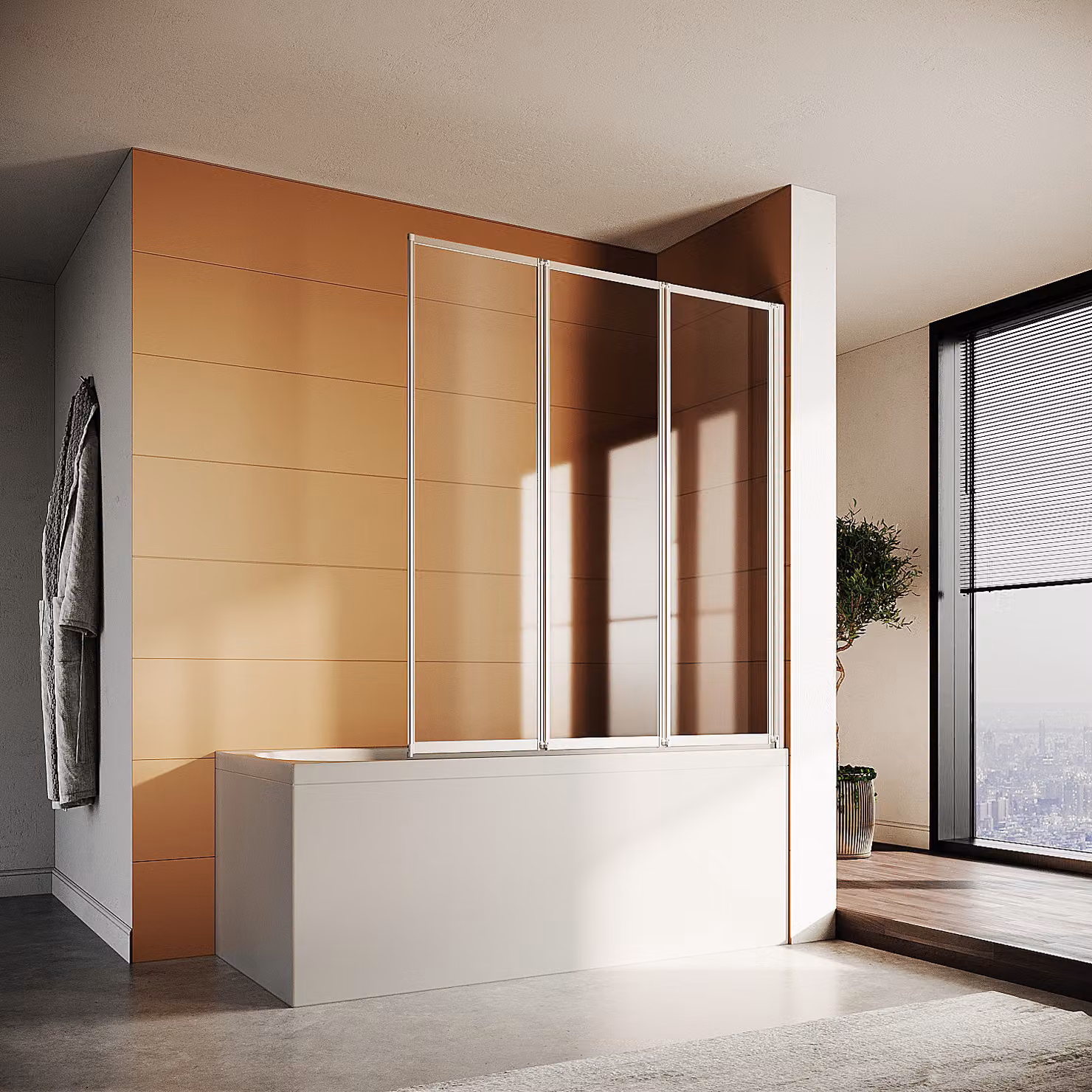 SONNI Accessorio da bagno pieghevole, paravento pieghevole in 3 pezzi, 130x140 cm, nano vetro, per bagno, pieghevole, paravento pieghevole per bagno, cabina doccia