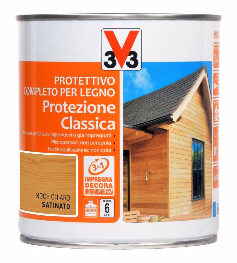 V33 Protettivo per Legno Noce Chiaro Satinato 750 ml con Protezione UV
